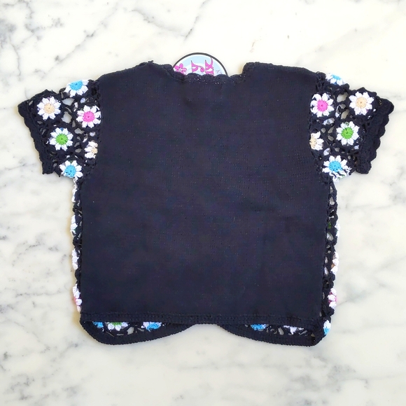 NWT. Multicolor Crochet Flowers Ramie Cotton Short Sleeve Cardigan Sweater. - Picture 4 of 7